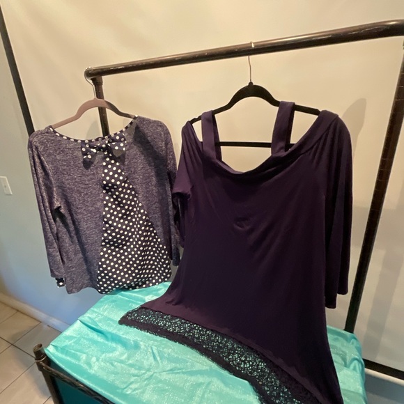 Navy 3-qtr blouses with BLUE COLDWATER CREEK lace V-neck & white Cami 4pc BUNDLE - Picture 10 of 15